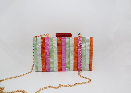 Candy Color Striped Acrylic European And American Pearlescent Clutch Handbag