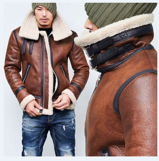 Men's Jacket Winter Highneck Warm Fur Leather