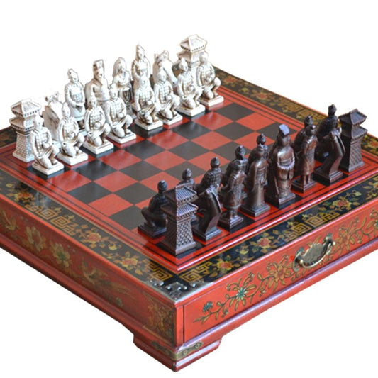Clásico chino guerreros de terracota ajedrez Retro tablero de ajedrez de madera tallado adolescente adulto juego de mesa rompecabezas regalo de cumpleaños