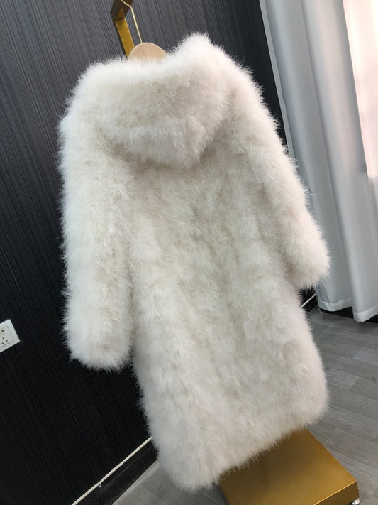 Feather Coat Long Hooded Winter Wear