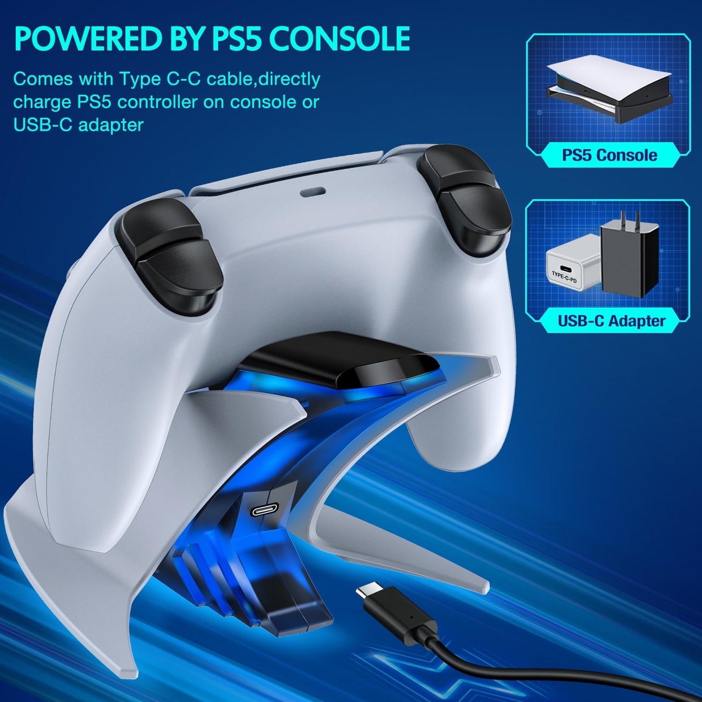 Dual Fast Charger For PS5 Controller 5V/3A Type-C Charging Cradle Station For Playstation 5 Controller Charger Gamepad Accessory