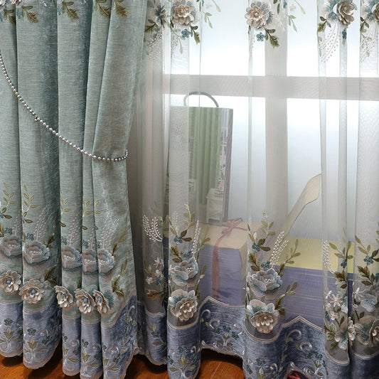 Tiyana.  Chenille Curtains Flower Embroidered Tulle For Kitchen Villa.