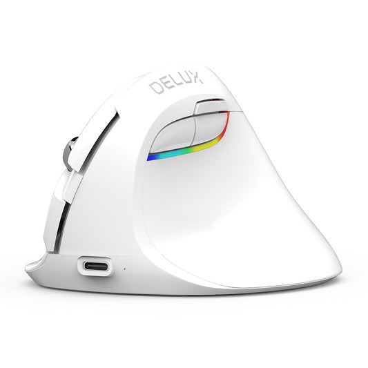 Delux M618 Mini Ergonomic Mouse Wireless Vertical Mouse White Bluetooth 2.4GHz RGB Rechargeable Silent click Mice for Office