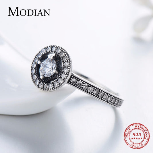 Modian Vintage Clear Cubic Zirconia Rings Classic Design 100% Authentic 925 Sterling Silver Ring For Women Fashion Jewelry