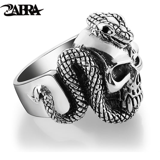 ZABRA Sterling Silver Skull Snake Ring