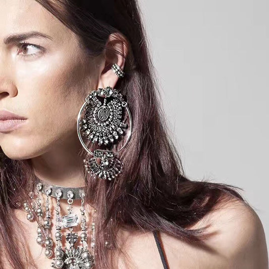 Za Luxury Brand Rhinestones Water Drop Crystal Geometric Long Tassel Boho Vintage Earrings For Women Girls