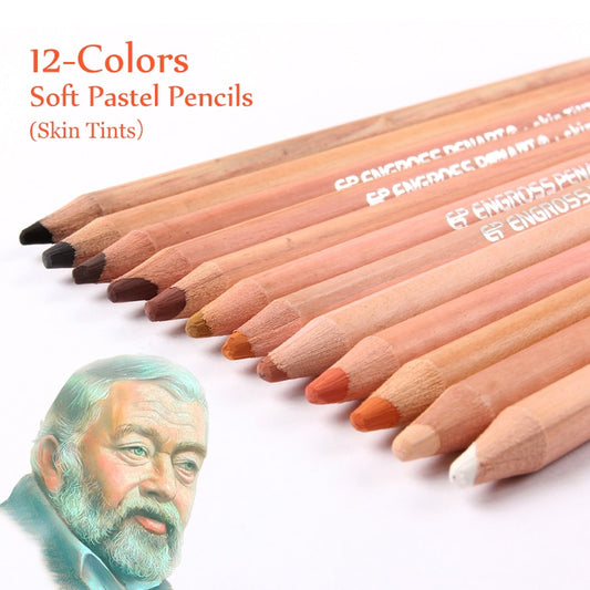 Professional Soft Pastel Pencils Wood Skin Tints Pastel 12 Colored Pencils