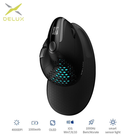 Delux Seeker M618XSD Ergonomic Vertical Mouse OLED Screen USB Wireless+BT 5.0  Rechargeable For PC Laptop