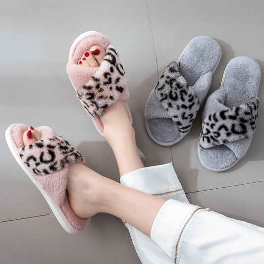 European American Leopard Plush Slippers