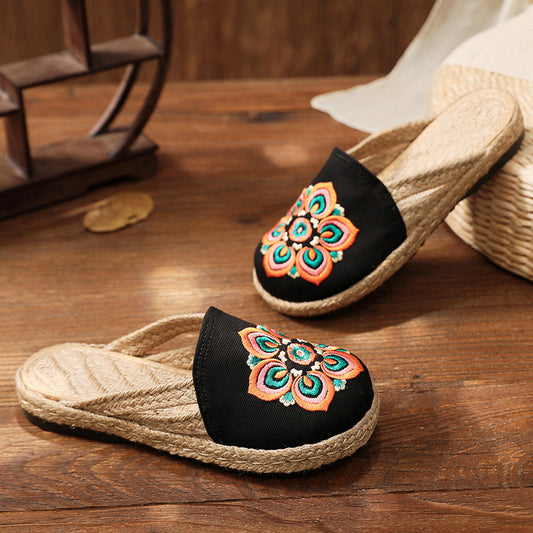 Retro National Wind Embroidery slippers female multi-color soft and comfortable sandals