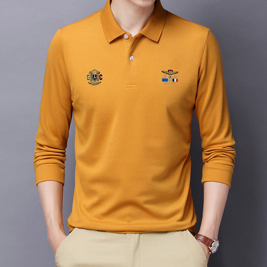 Embroidery Men's Polo Shirt loose lapel long-sleeved