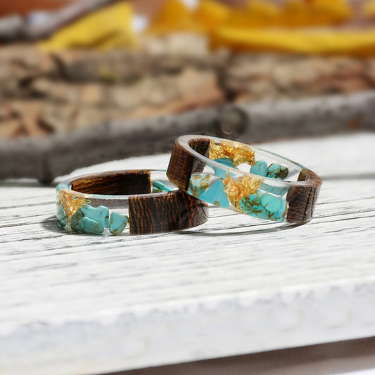 Handmade Wood Resin Ring Dried Flowers Plants Inside Jewelry Resin Ring Transparent Anniversary Ring for Women 2022 Hot Sale