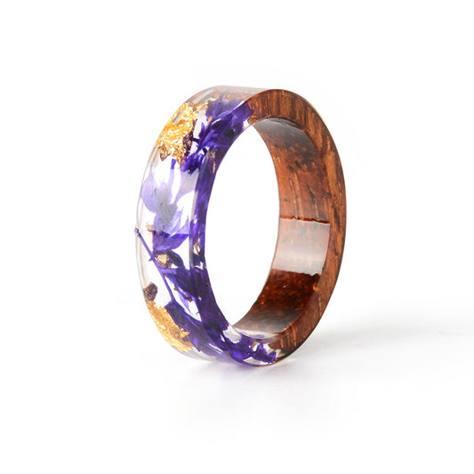 Souleather Handmade Wood Dried Flowers Ring