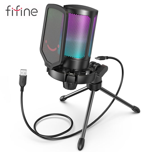 FIFINE Ampligame USB Microphone for Gaming Streaming with Pop Filter Shock Mount&amp;Gain Control,Condenser Mic for Laptop/Computer
