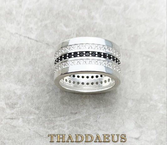 Thaddaeus Ring Black & White Pave,Europe Style Glam Fashion Good Jewerly For Women Gift In 925 Sterling Silver