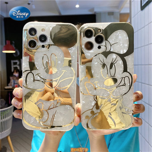 DISNEY Mickey Minnie Mouse Bronzing Shell Pattern Mobile Phone Case for iPhone 14 12 11 Pro Max Cases XR XS X 7 8 Plus Case Gift