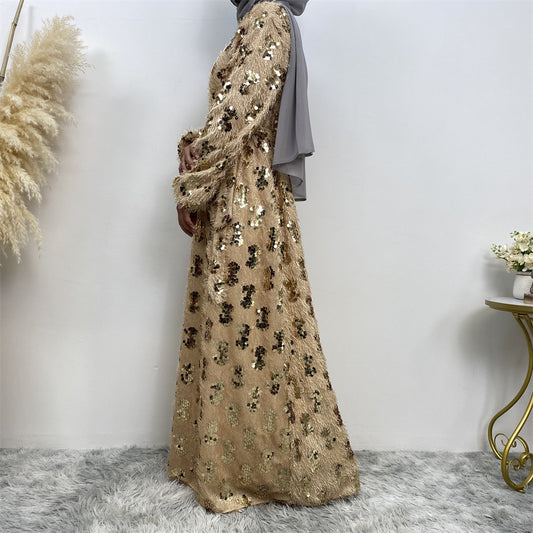 Luxury Sequin Tassel Round Neck Women's Dress