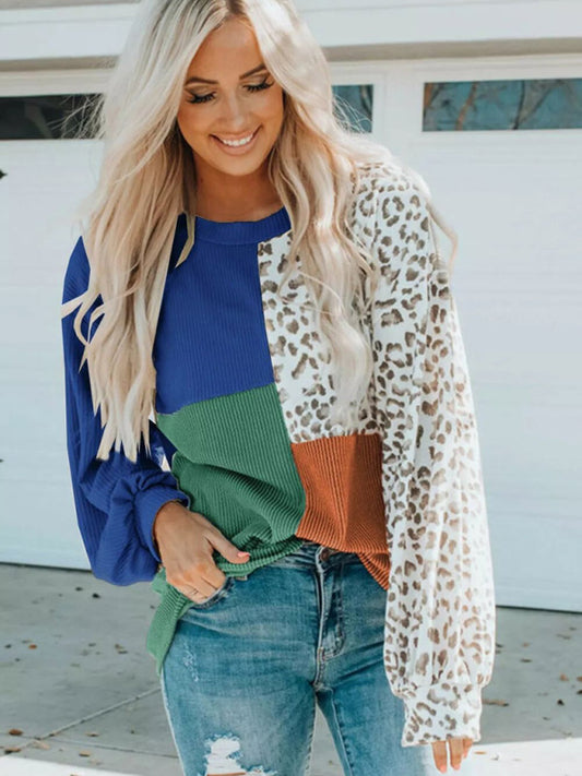 Leopard print round neck long sleeve sweatshirt cool prints womans